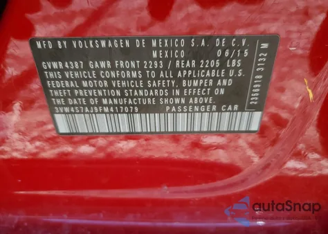 2015 Volkswagen Jetta Gli from USA, damaged, VIN 3VW4S7AJ9FM417079